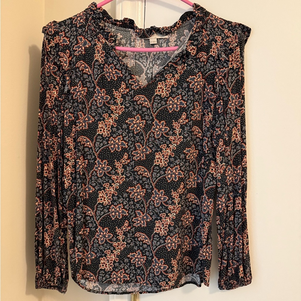 LOFT Blue, Black and Orange Floral Blouse